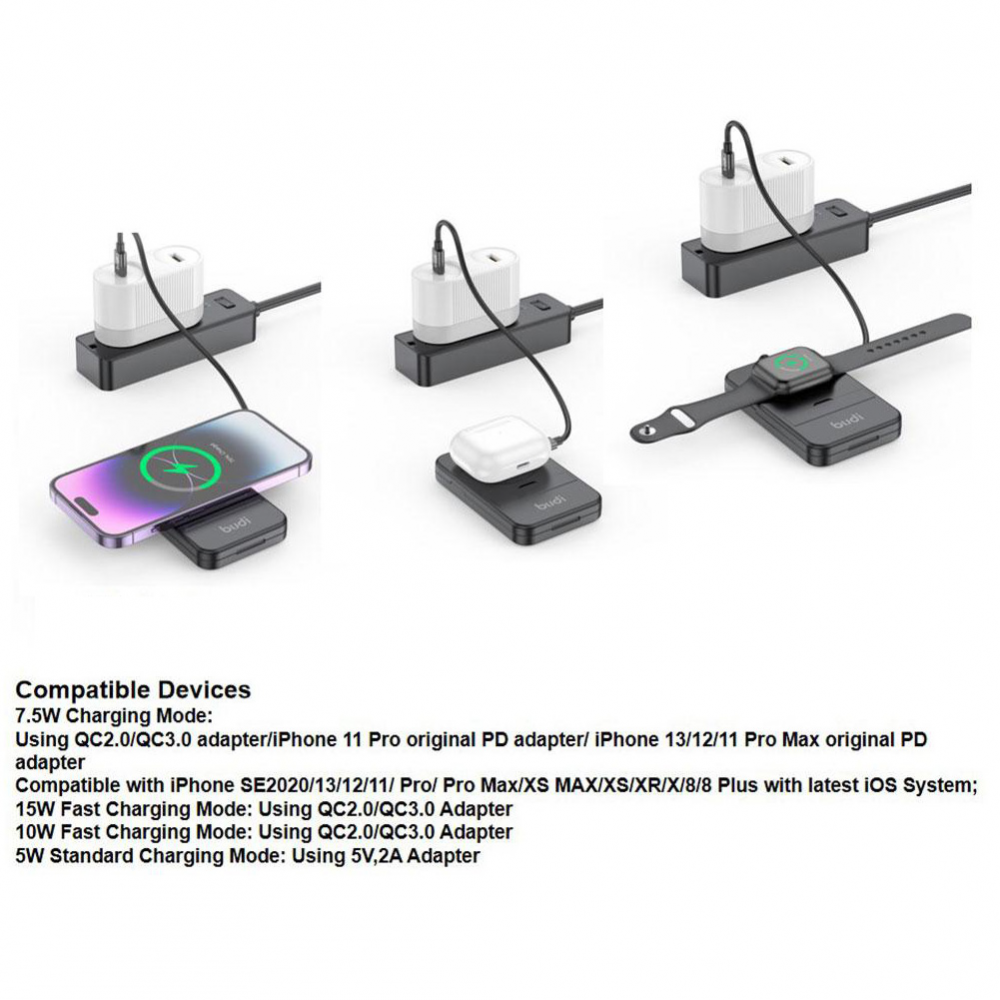 Multifunkcionalni box wireless punjac Budi Magsafe 15W 14 u 1 crni - Image 9