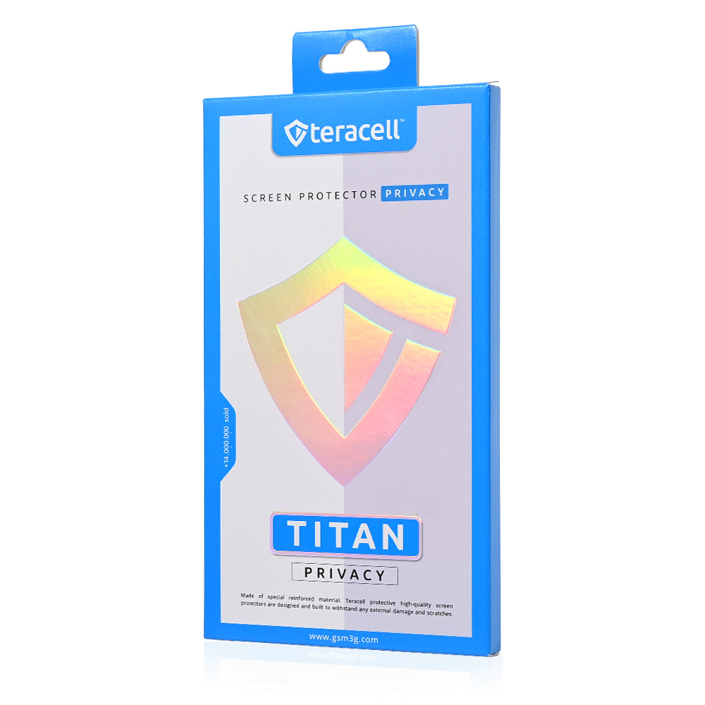 Zastitno staklo Tempered Glass Privacy Teracell Titan 2.5D za iPhone 13/13 Pro/14/16e/17e 6.1 crni