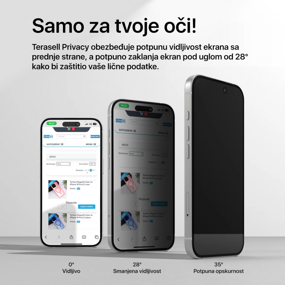 Zastitno staklo Tempered Glass Privacy Teracell Titan 2.5D za iPhone 13/13 Pro/14/16e/17e 6.1 crni - Image 3
