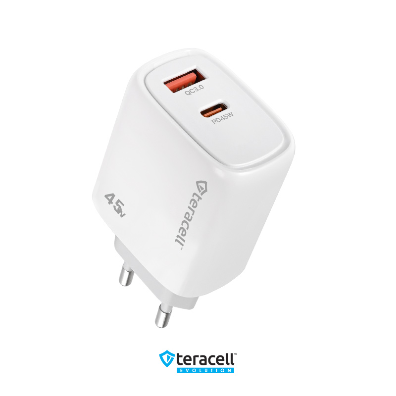 Kucni punjac Teracell Evolution TC-19, GAN, QC, PD Fast charging 45W sa PD type C kablom beli CE - Image 2