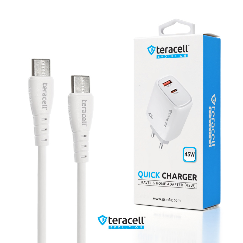 Kucni punjac Teracell Evolution TC-19, GAN, QC, PD Fast charging 45W sa PD type C kablom beli CE - Image 4