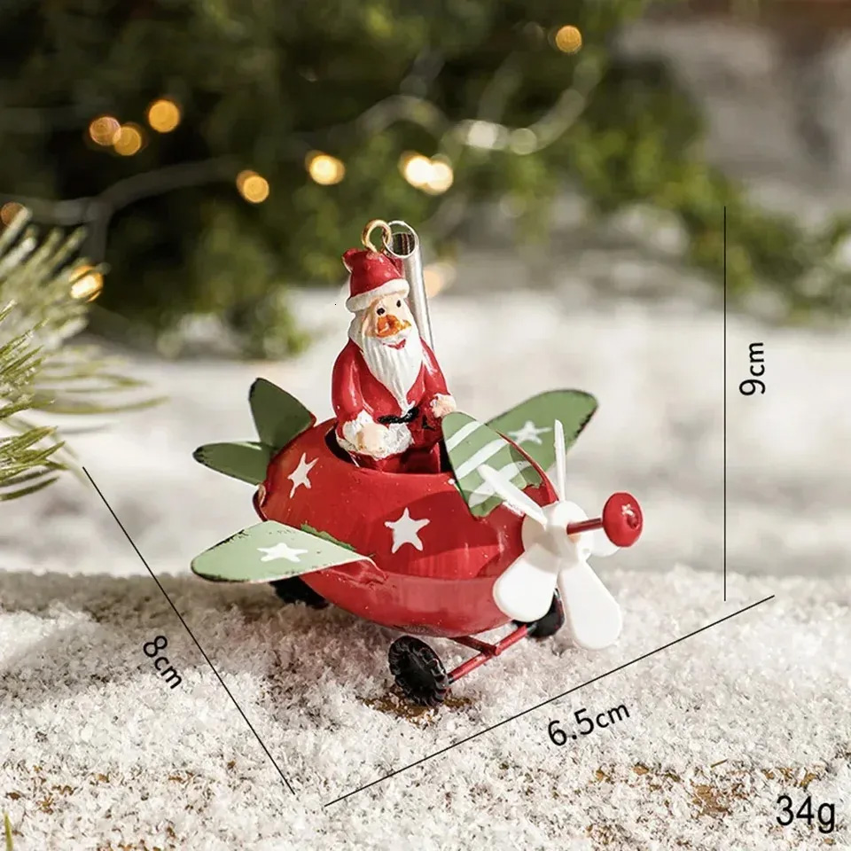Novogodisnji ukras za jelku deda mraz u avionu EL crveni - Image 6