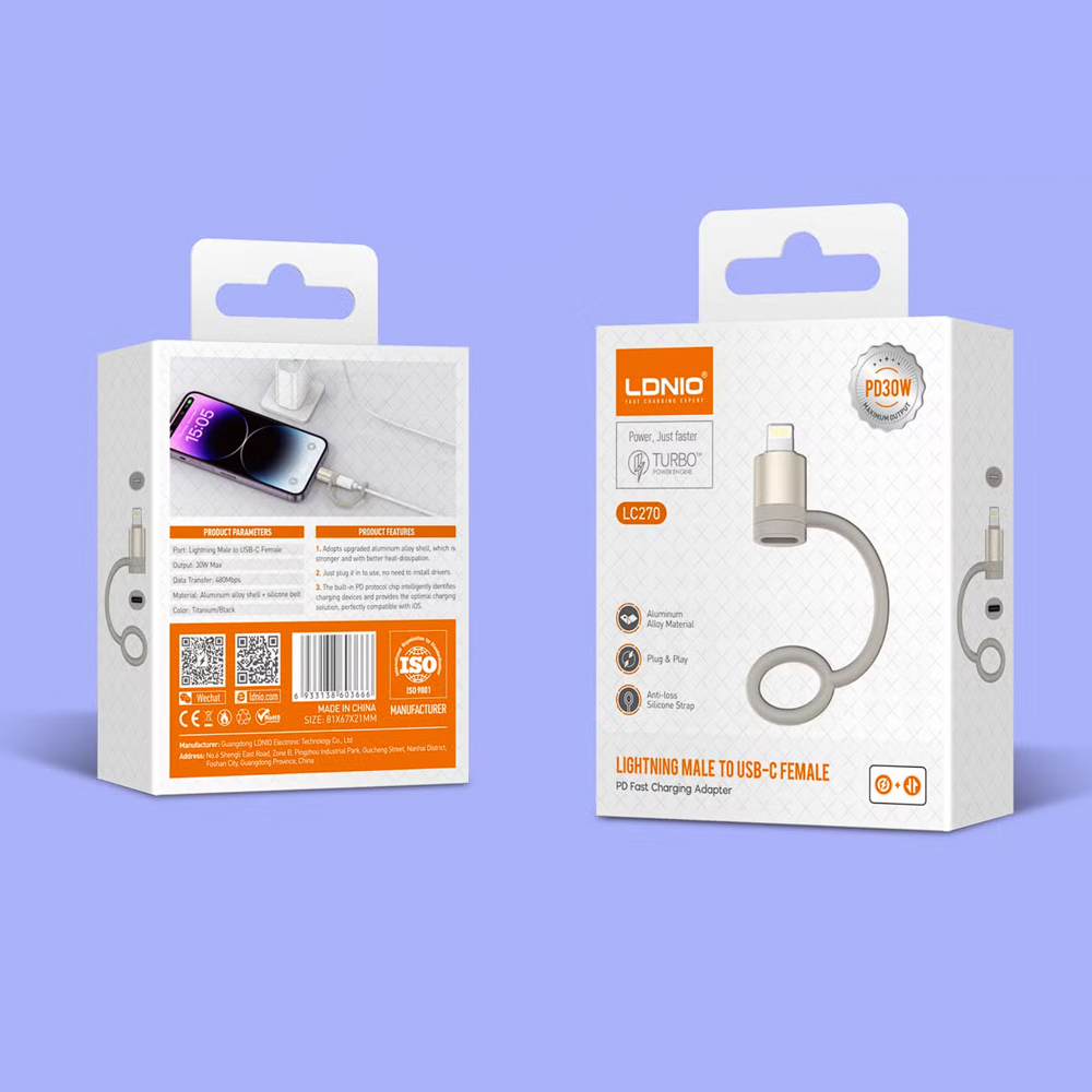 Adapter LDNIO LC270 Lightning na Type C zlatni - Image 6