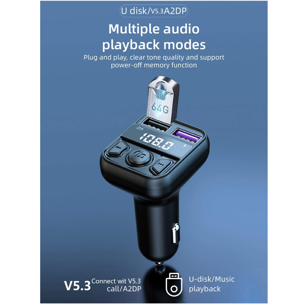 FM transmiter C44 USB, QC 3.0 Bluetooth 5.0, handsfree crni - Image 2