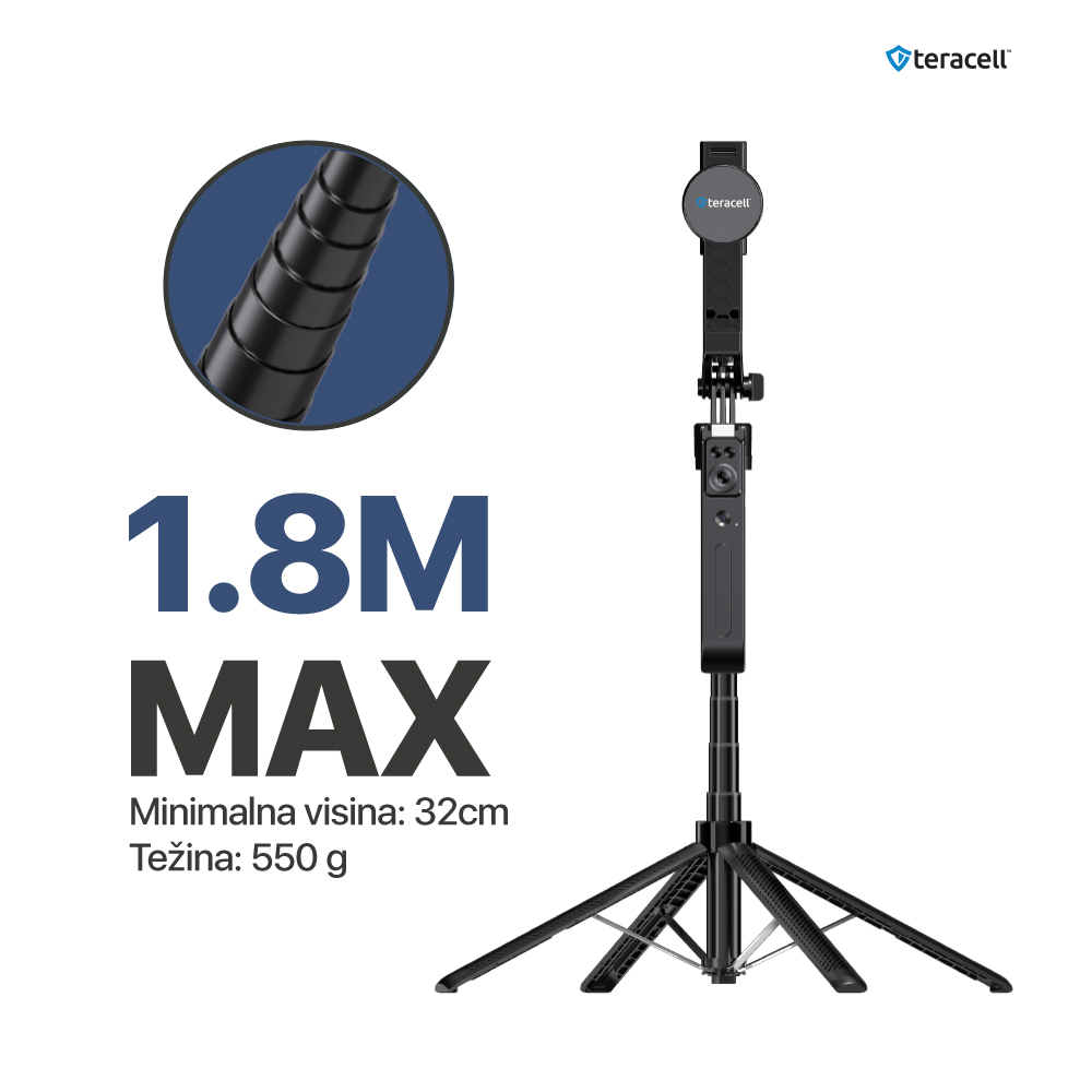 Selfie stick Teracell C12C + kvadripod Smart AI crni - Image 4