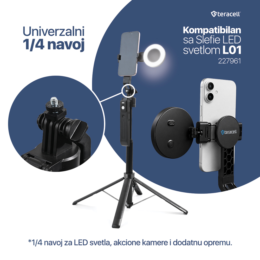 Selfie stick Teracell C12C + kvadripod Smart AI crni - Image 6