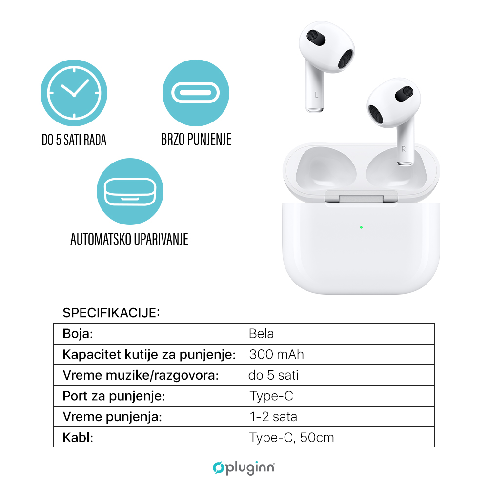 Bluetooth slusalice Pluginn Airbuds Plus bele - Image 2